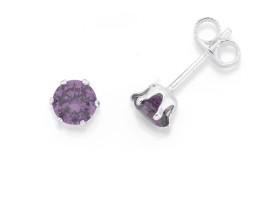 Sterling+Silver+Purple+Cubic+Zirconia+Round+6-Claw+Stud+Earrings