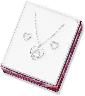 Sterling+Silver+Cubic+Zirconia+Open+Heart+Pendant+and+Earring+Set