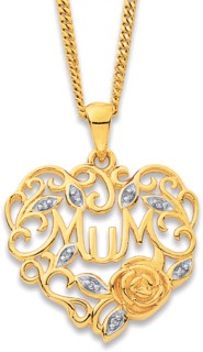 9ct%2C+Diamond+Mum+Filigree+Flower+Heart+Pendant