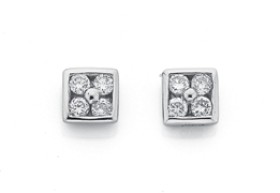 9ct+White+Gold+Diamond+Square+Stud+Earrings