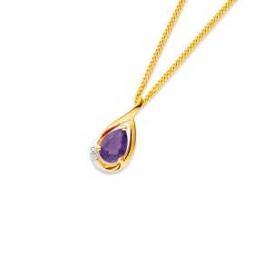 9ct+Amethyst+with+Diamond+Teardrop+Pendant