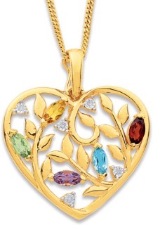 9ct+Multi+Gemstone+%26amp%3B+Diamond+Heart+Enhancer+Pendant