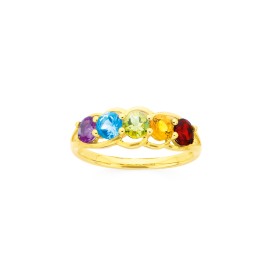 9ct+Multi+Gemstone+Round+Swirl+Dress+Ring