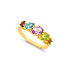 9ct+Multi+Gemstone+Offset+Ring