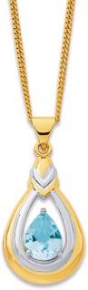 9ct+Two+Tone+Gold+Blue+Topaz+Drop+Pear+Twist+Pendant