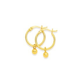 9ct+Polished+Hoop+Earrings+with+Ball+Drop