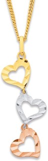 9ct+Tri+Tone+Diamond+Cut+Hearts+Pendant