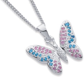 Sterling+Silver+Multi+Colour+Cubic+Zirconia+Butterfly+Pendant