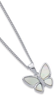 Sterling+Silver+Mother+of+Pearl+%26amp%3B+Cubic+Zirconia+Butterfly+Pendant