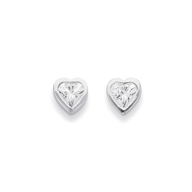 Sterling+Silver+Cubic+Zirconia+Heart+Studs