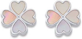 Sterling-Silver-Pink-Mother-of-Pearl-Heart-Clover-Studs on sale