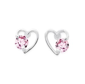 Sterling+Silver+Pink+Cubic+Zirconia+Heart+Studs