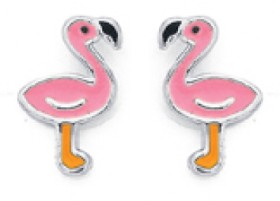 Sterling+Silver+Enamel+Flamingo+Earrings