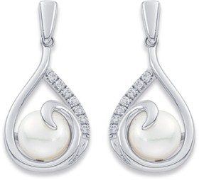 Sterling+Silver+Freshwater+Pearl+%26amp%3B+Cubic+Zirconia+Swirl+Studs