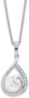 Sterling+Silver+Freshwater+Pearl+%26amp%3B+Cubic+Zirconia+Open+Pendant+with+Chain