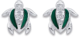 Sterling+Silver+Malachite+%26amp%3B+Cubic+Zirconia+Turtle+Studs