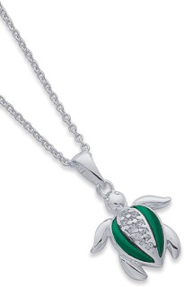 Sterling+Silver+Malachite+%26amp%3B+Cubic+Zirconia+Turtle+Pendant+with+Chain