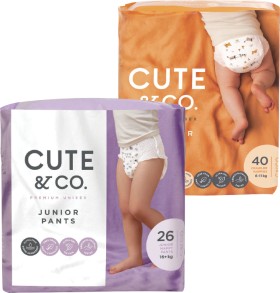 Cute+%26amp%3B+Co.+Nappies+28-48+Pack+or+Nappy+Pants+26-30+Pack