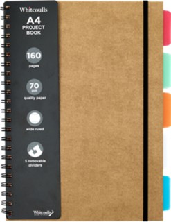 Whitcoulls+A4+Kraft+Project+Book+with+5+Removable+Dividers