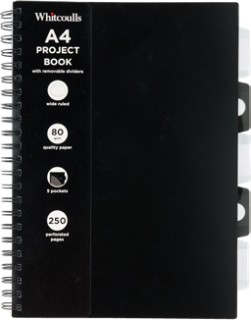 Whitcoulls+A4+Black+Project+Book+with+5+Removable+Black+%26amp%3B+White+Dividers