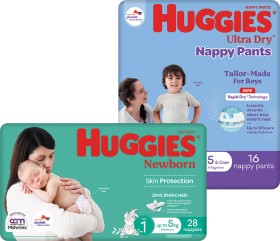 Huggies+Convenience+Pack+Ultra+Dry+Nappies+16-28+Pack+or+Nappy+Pants+16-20+Pack