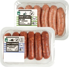 Woolworths+Fresh+Chicken+Garlic+%26amp%3B+Herb%2C+Lamb+Herb+%26amp%3B+Garlic+or+Spicy+Chorizo+Pork+%26amp%3B+Beef+Sausages+6+Pack