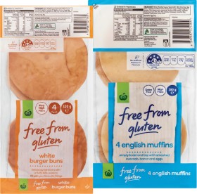 Woolworths+Free+From+Gluten+Burger+Buns+or+English+Muffins+4+Pack