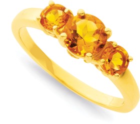 9ct+Citrine+Trilogy+Ring