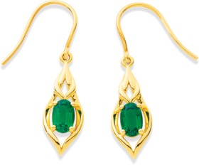 9ct+Created+Emerald+Hook+Earrings