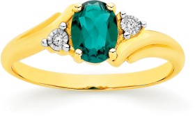 9ct+Created+Emerald+%26amp%3B+Diamond+Ring