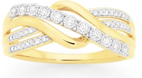 9ct+Two+Tone+Gold+Diamond+Swirl+Crossover+Ring