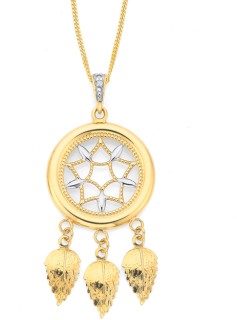 9ct+Two+Tone+Diamond+Dreamcatcher+Pendant