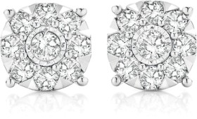 9ct+Two+Tone+Gold+Diamond+Round+Cluster+Stud+Earrings