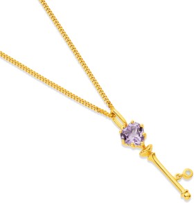 9ct+Amethyst+%26amp%3B+Diamond+Key+Pendant