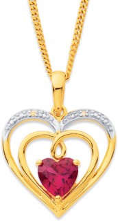 9ct+Created+Ruby+%26amp%3B+Diamond+Heart+Pendant