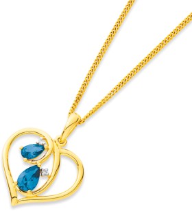 9ct+Created+Sapphire+%26amp%3B+Diamond+Heart+Pendant