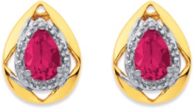 9ct+Created+Ruby+%26amp%3B+Diamond+Pear+Stud+Earrings