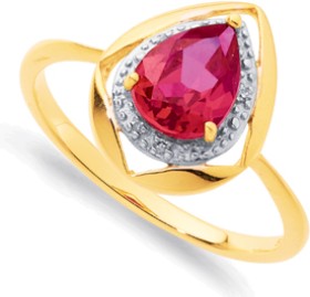 9ct+Created+Ruby+%26amp%3B+Diamond+Pear+Ring