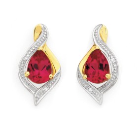 9ct+Created+Ruby+%26amp%3B+Diamond+Earrings