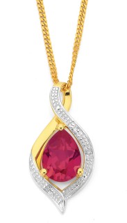 9ct+Created+Ruby+%26amp%3B+Diamond+Swirl+Pendant