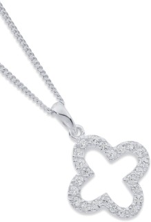 Sterling+Silver+Cubic+Zirconia+Clover+Pendant