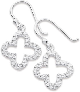 Sterling+Silver+Cubic+Zirconia+Clover+Hook+Earrings