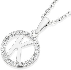 Sterling+Silver+Initial+K+in+Cubic+Zirconia+Round+Pendant