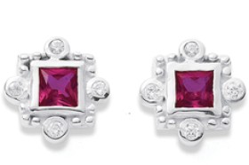 Sterling+Silver+Red+Cubic+Zirconia+Studs