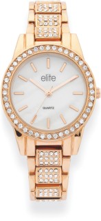 Elite+Ladies+Rose+Tone+Stone+Set+Watch