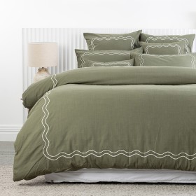 Amparo+Eva+Embroidered+100%25+Cotton+Duvet+Cover+-+Olive