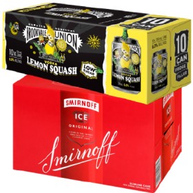 Brookvale+Union+Range+10+x+330ml+Cans+or+Smirnoff+Ice+Original+5%25+12+x+250ml+Cans