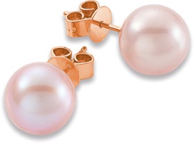 9ct-Rose-Gold-Pink-Freshwater-Pearl-Diamond-Studs on sale