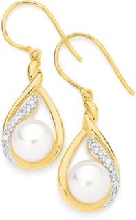 9ct-Freshwater-Pearl-Diamond-Earrings on sale