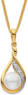 9ct-Freshwater-Pearl-Diamond-Pendant on sale
